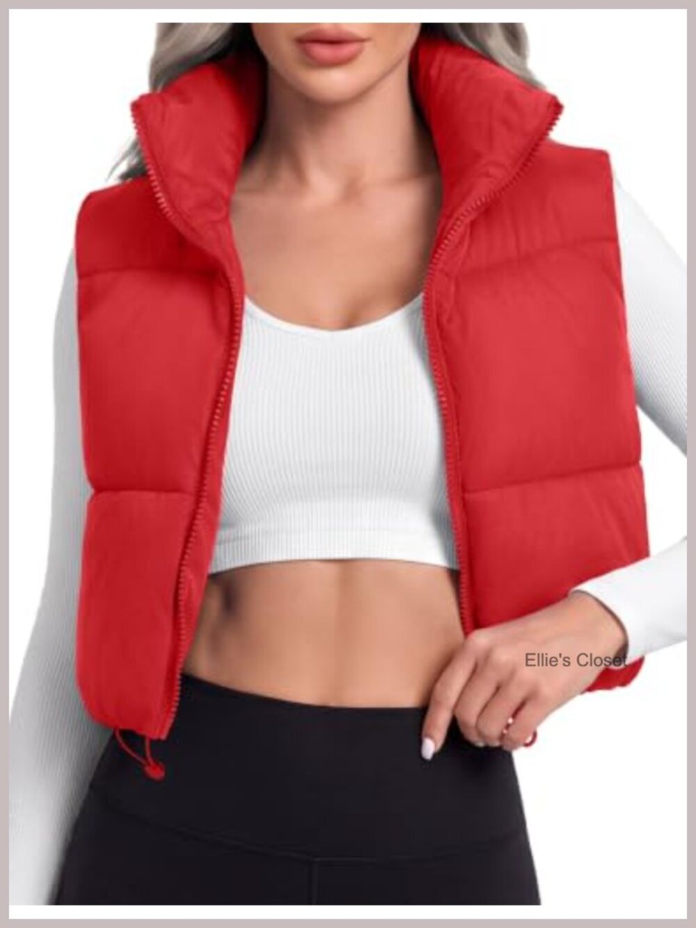 Quilted Cropped Puffer Vest Sleeveless Zip Jacket